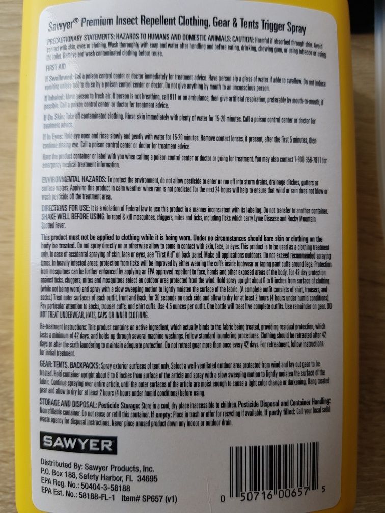 АКЦИЯ Sawyer Permethrin SP657 США 710ml от клещей  перметрином премиум