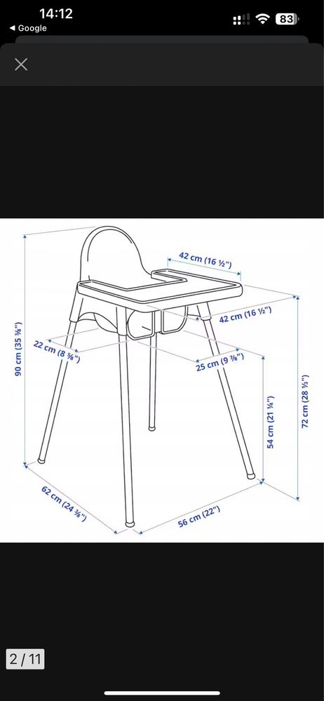 Krzesło do karmienia IKEA ANTILOP tacka , poduszka