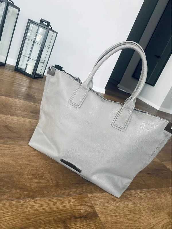 Szara torebka torba elegancka shopper srebrne elementy