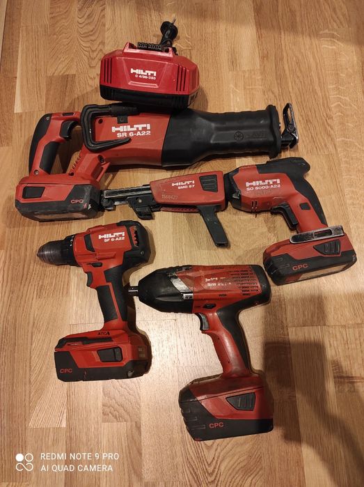 Zestaw Hilti wiertarka, klucz, wkręt, piła, automat