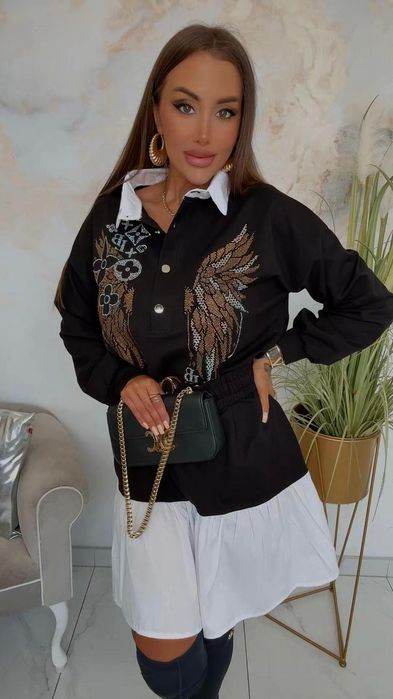 Piękna sukienka z cyrkoniami pasek trzy kolory Lola bianka