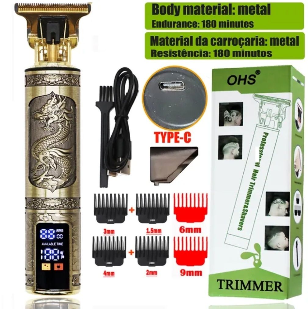 Máquina Trimmer Profissional de Cortar Cabelo sem Fio | Recarregável U