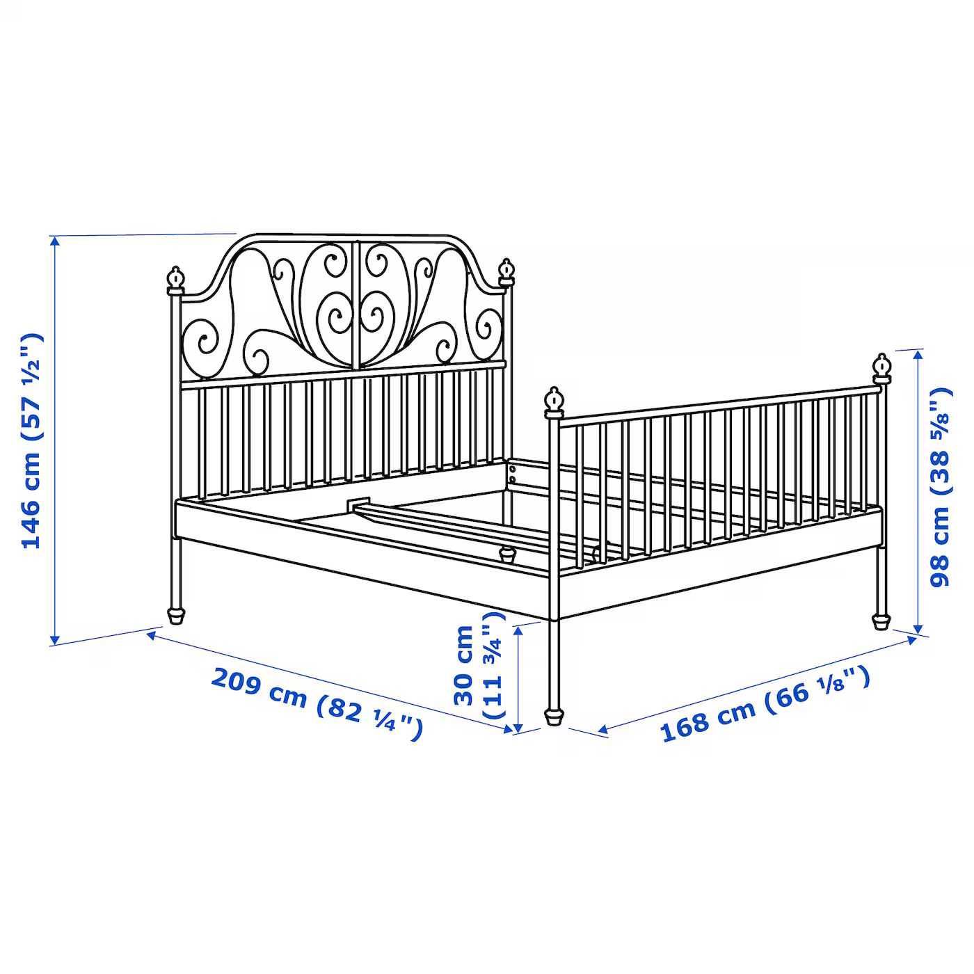 Cama IKEA LEIRVIK 160x200cm com estrados, colchão e 2 mesas de apoio