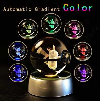 Pokébola de Cristal 3D com Base LED – Vários Modelos
