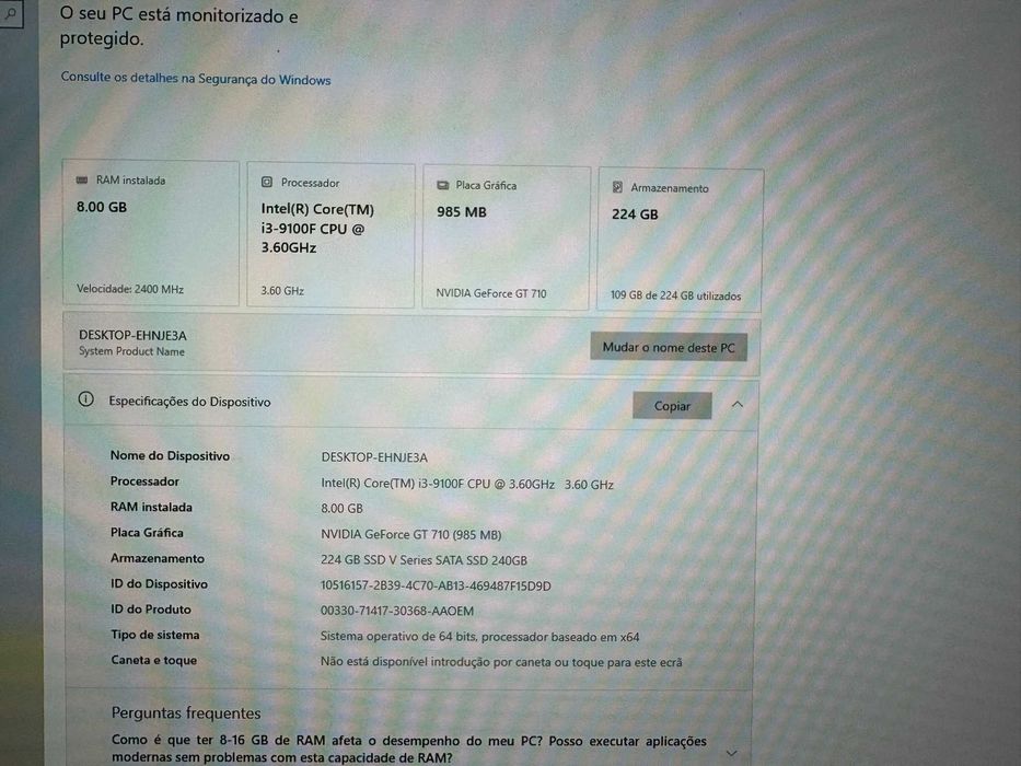 Setup Completo Torre + Monitor + Teclado e Rato