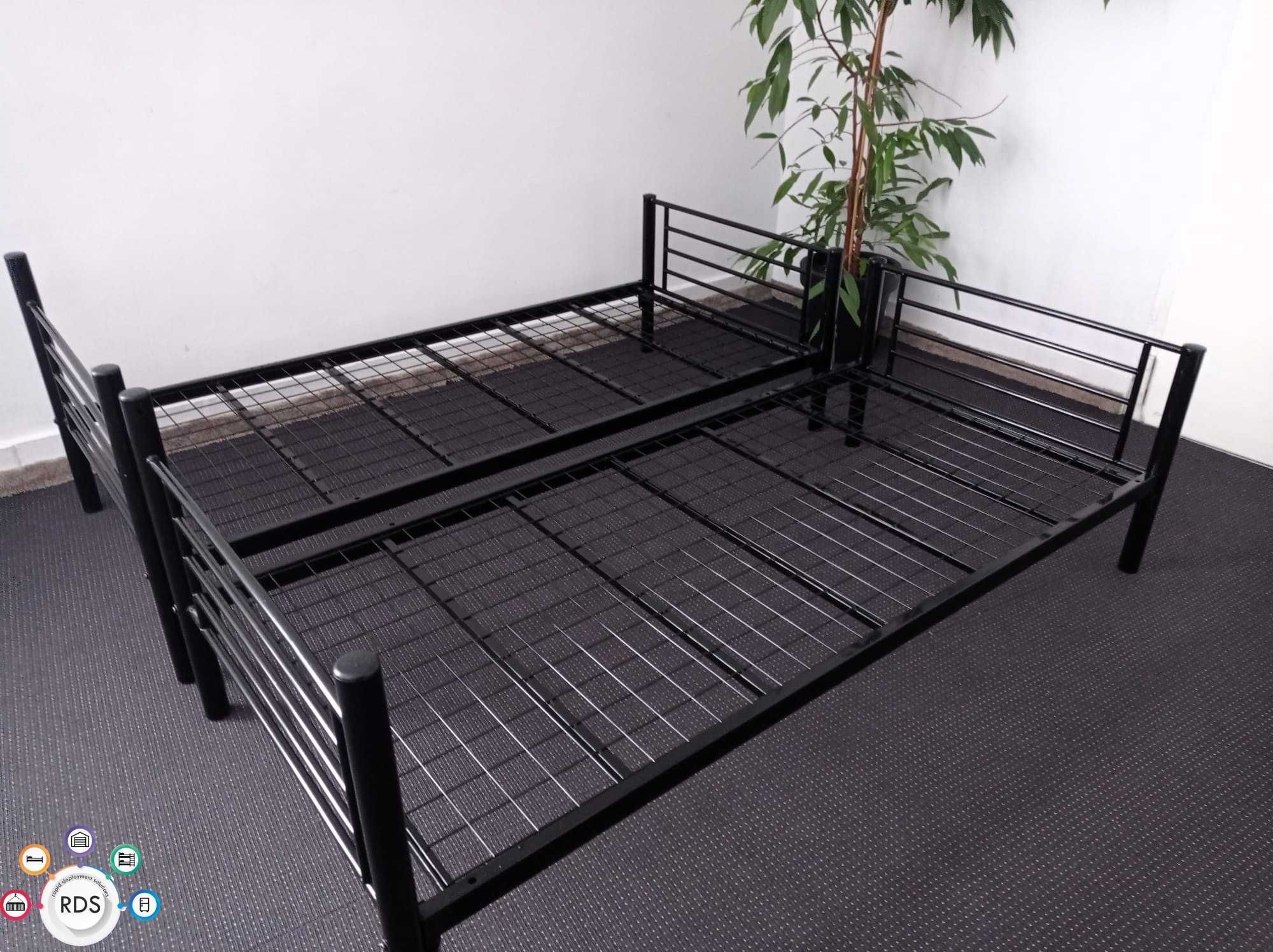Łóżko metalowe piętrowe z materacami hotelowe kwaterowe 200x90 cm