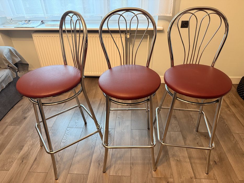 Hokery Barowe (Stal Chrom/Ekoskóra) – Bordowe Siedziska