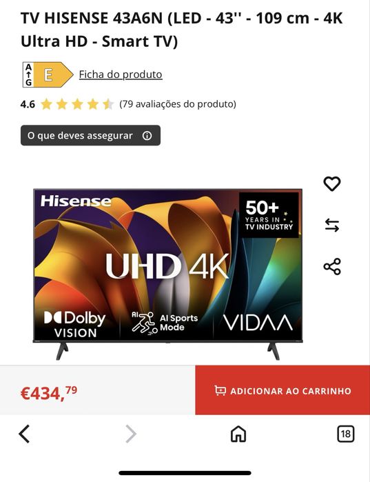 SmartTv Hisense 43’’ 109cm