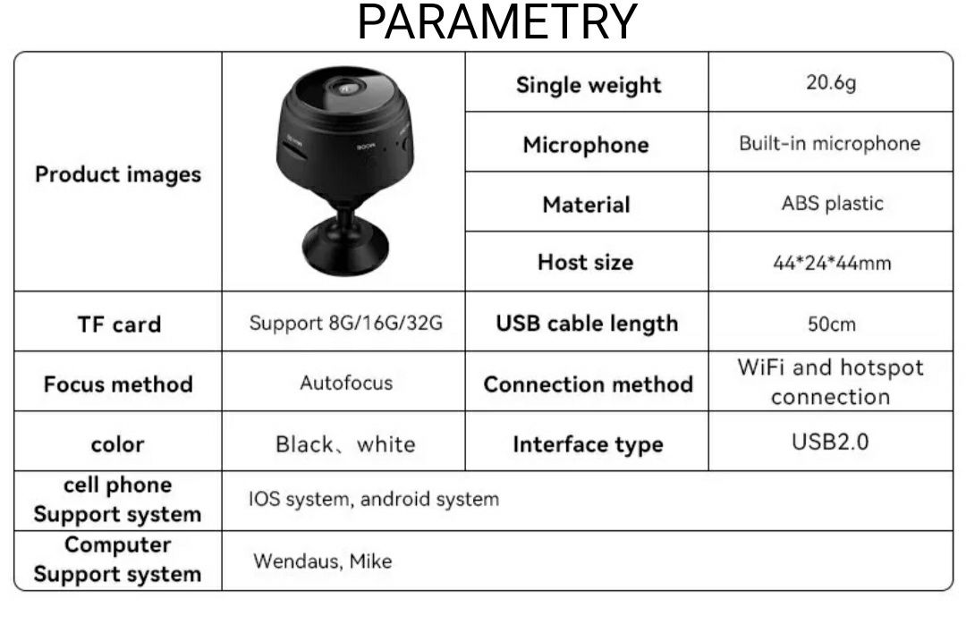 Mini kamera HD 1080p, NOWA, wideorejestrator 360 stopni bezprzewodowy