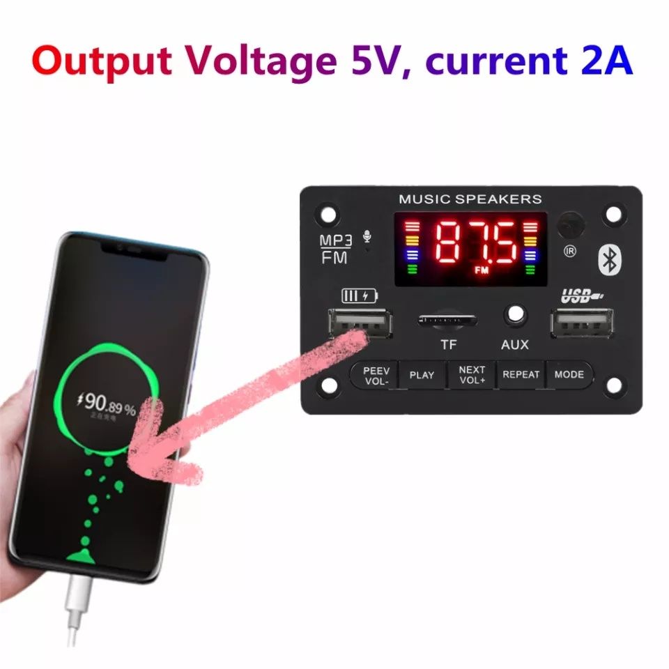 Беспроводной Bluetooth 5,0 модуль мр-3, TF-карта/USB/FM. Питание 6-14V