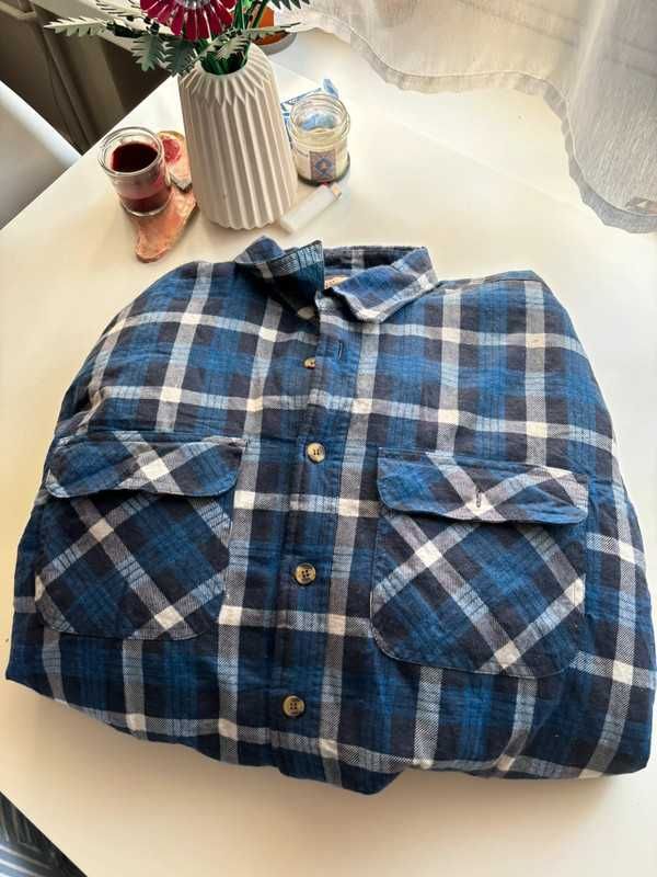 Niebieska gruba ocieplana koszula robocza flanelowa workwear XXL