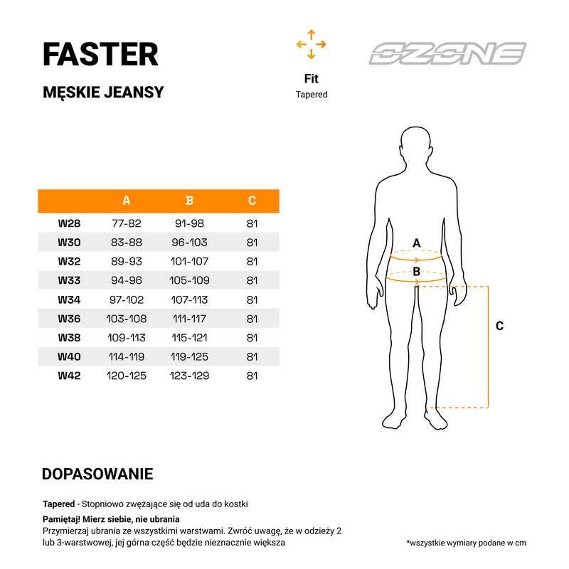 Spodnie Jeansy motocyklowe OZONE faster trapered wygodne komfortowe