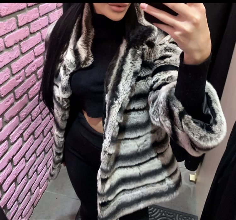 Шуба  кролик шиншилла укороченая