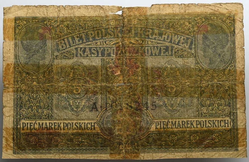 Banknot    5 Marek Polskich  1916  - A -  Generał    XY