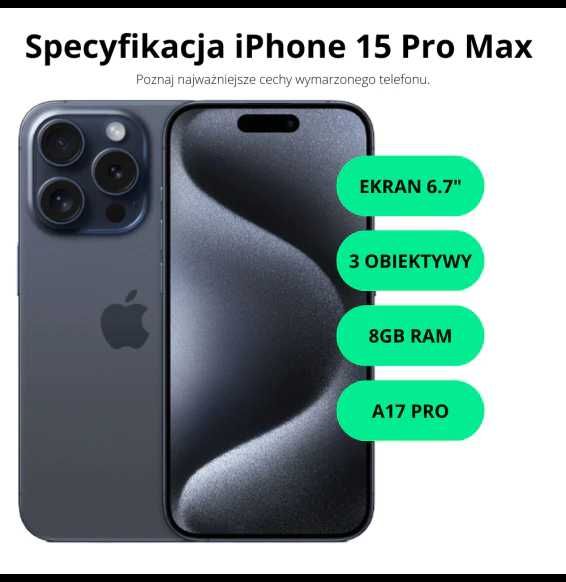 OKAZJA! iPhone 15 Pro Max 256GB Blue Titanium/GWARANCJA/RATY/100%bat