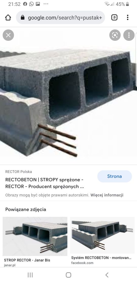 Pustak betonowy strop teriva wibroprasowany Rector