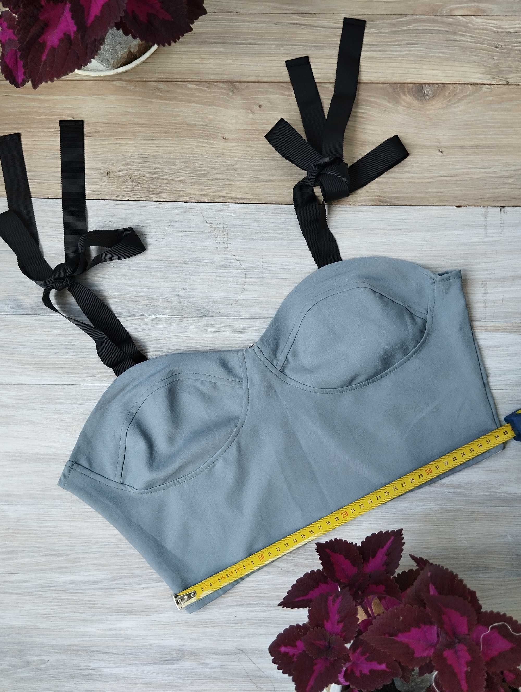 gotycki gorset szary crop top gorsetowy wiązany czarny L dopasowa rock