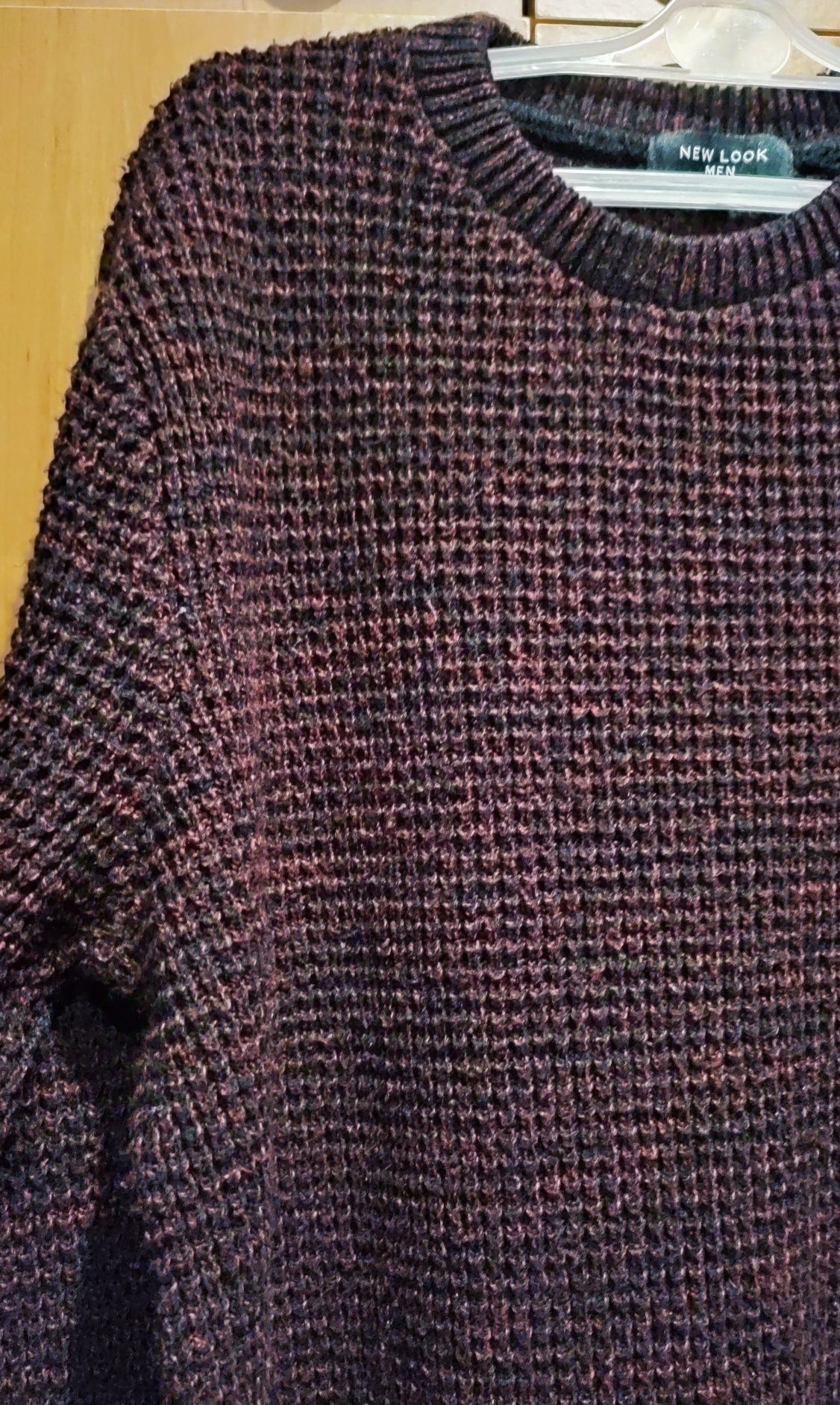 New Look Men Sweter męski czarno-bordowy r.S