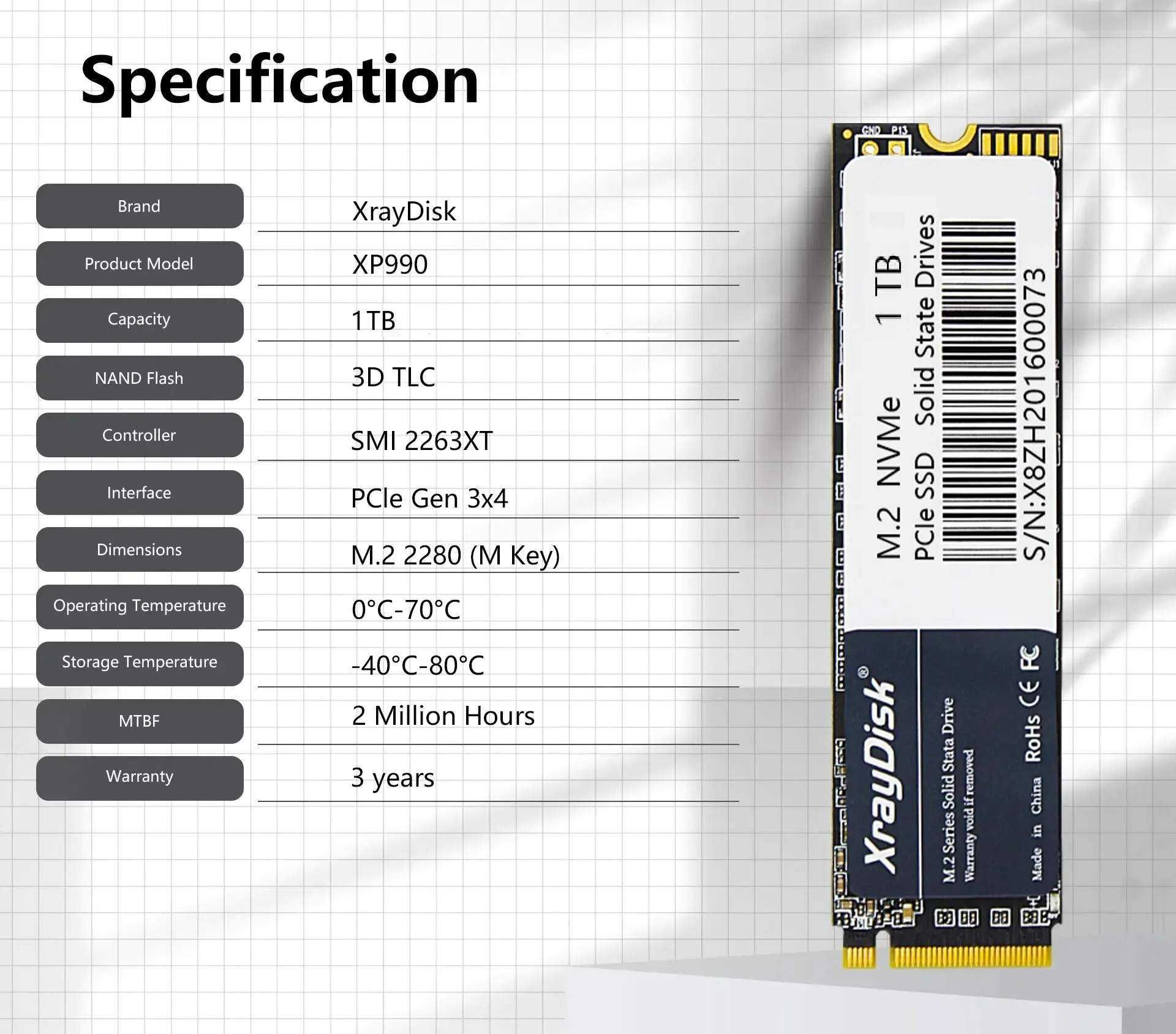 Диск SSD 1 Tb Тб SATA XrayDisk M.2 Puskill M2 NVMe PCIE 3 НОВЫЙ металл