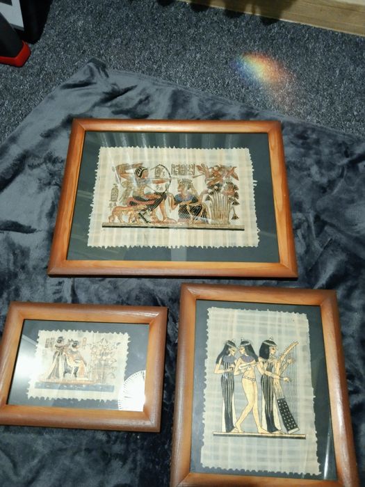 Obraz egipski na papirusie obrazy 3 sztuki