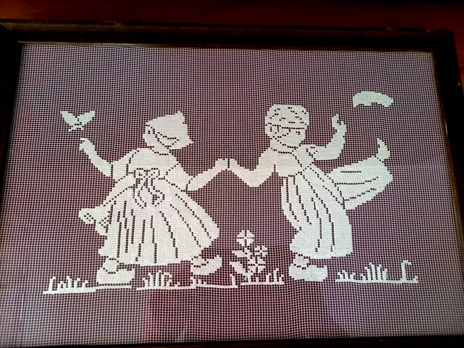 Obrazek wyszywany, retro vintage, Holandia, Walentynki