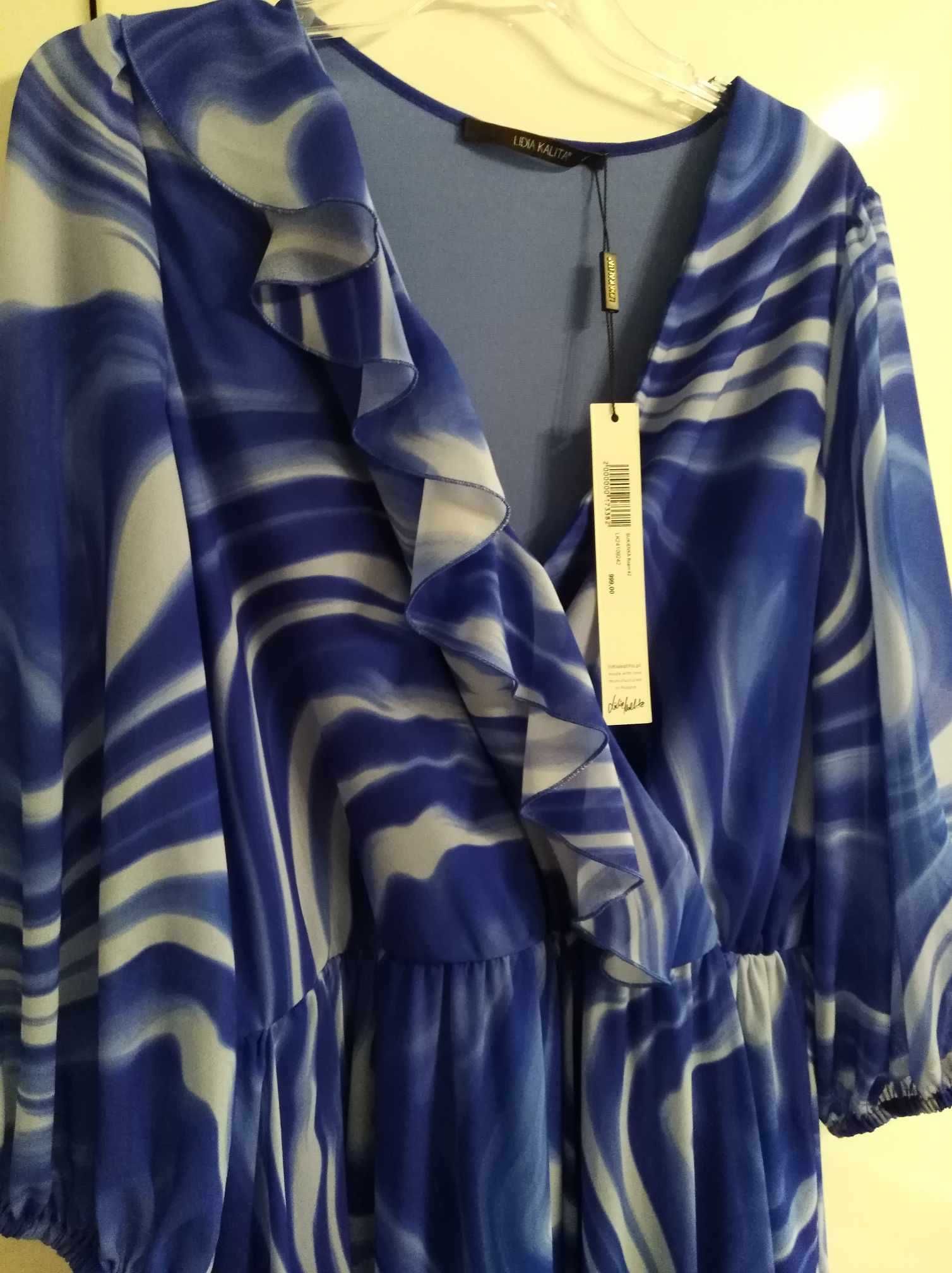 Niebieska sukienka w abstrakcyjny wzór Ramatuelle Lidia Kalita L-XL