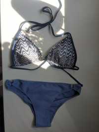 Bikini strój kąpielowy dwuczęściowy wzorzysty niebieski wiązany