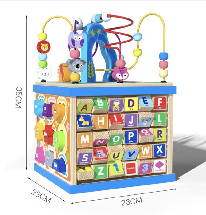 Montessori kostka edukacyjna manipulacyjna sorter alfabet labirynt