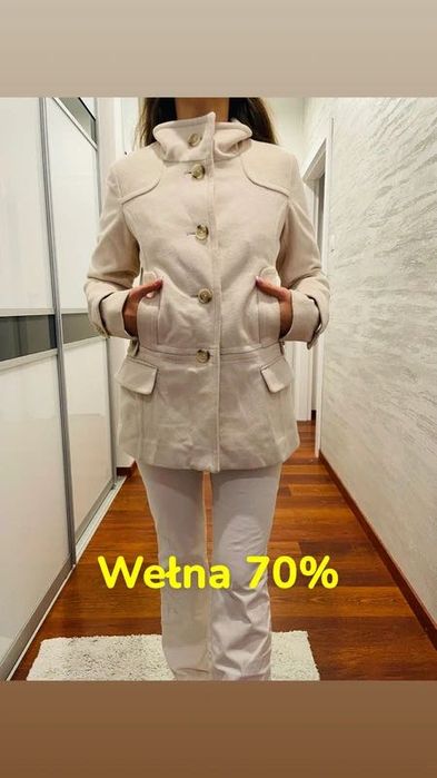 Płaszcz wełniany more&more kremowy beżowy jasny elegancki s vintage