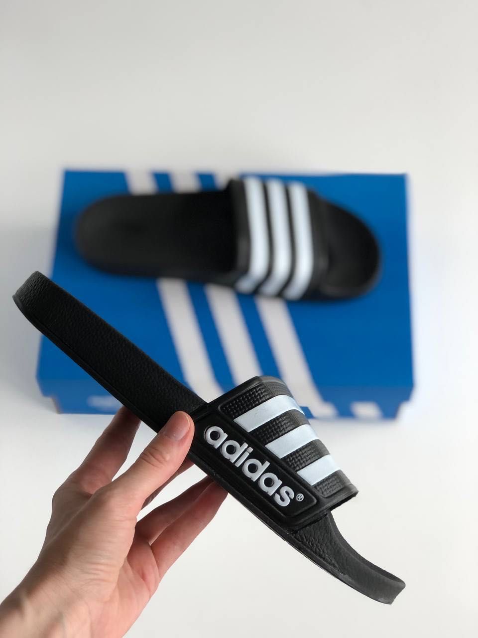 Мужские тапочки, сланцы, шлепки Adidas black&white. Размеры 40-45