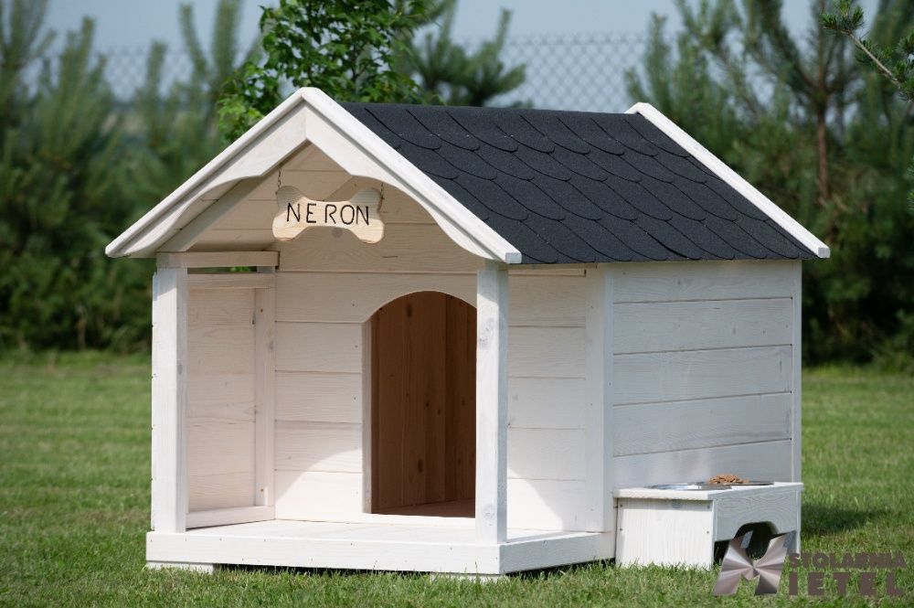 Bardzo duża buda dla psa z tarasem z litego drewna GRATISY