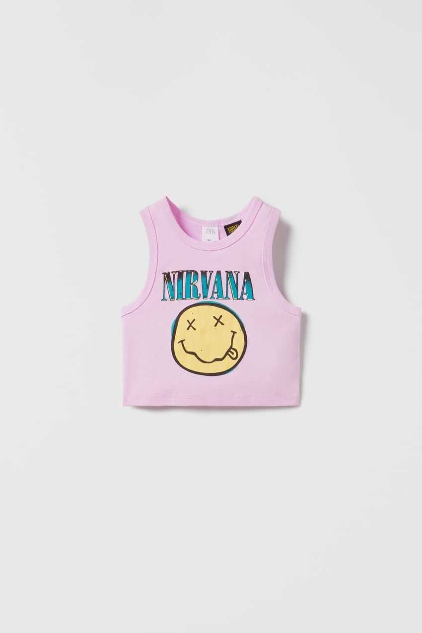 Топ ZARA з принтом NIRVANA вкорочена майка 11 12 років