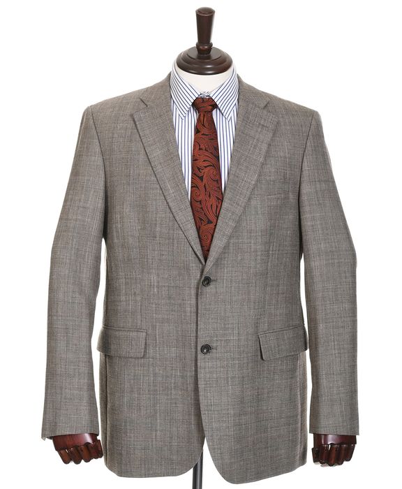 LARUSSO wełniana brązowa marynarka męska w kratkę z lnem slim fit r 52