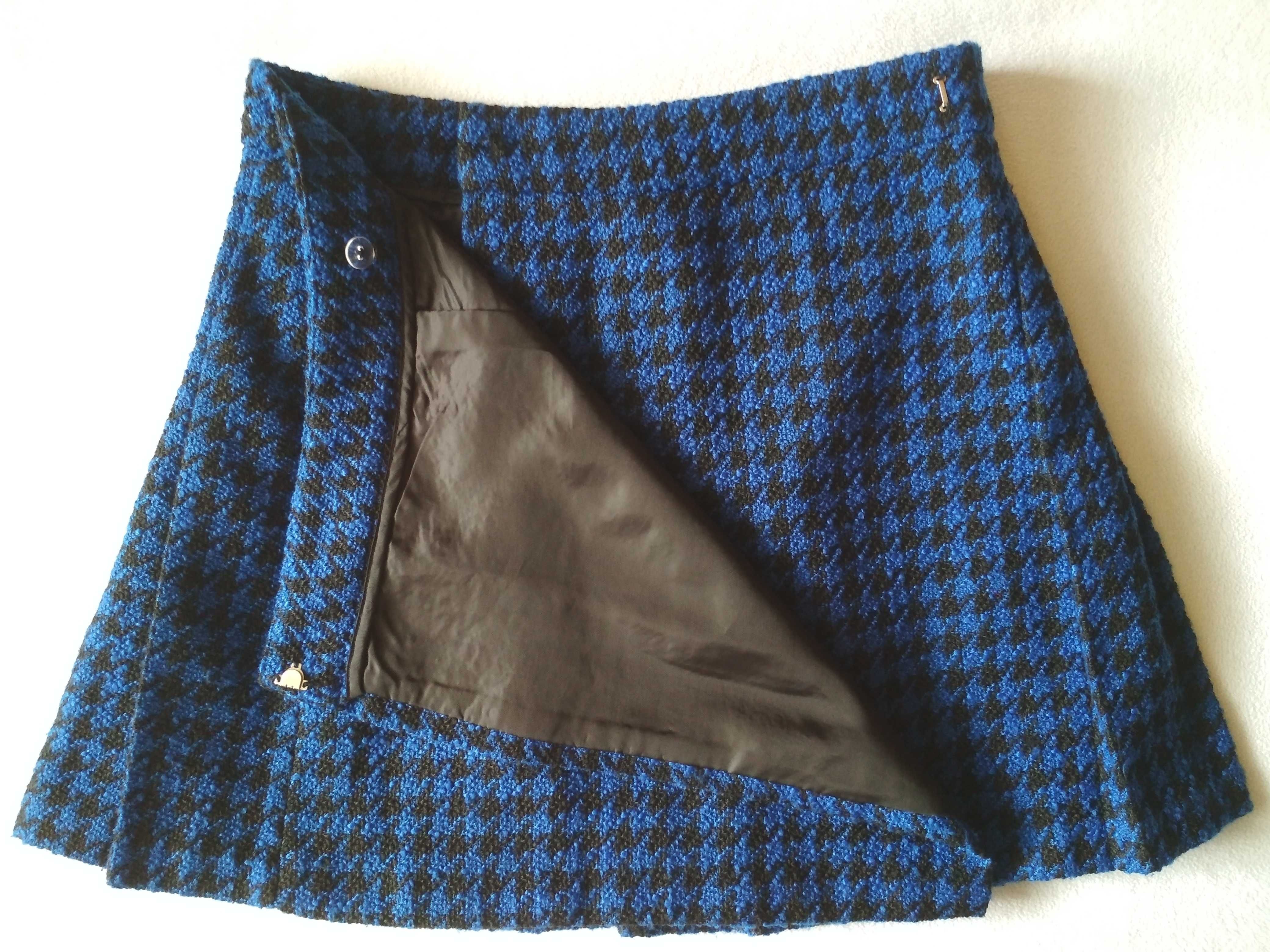 Spódnica plisowana krótka mini gruba niebieska pepitka Orsay 36 S