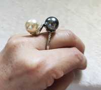 Pierścionek z dwiema perłami i kryształami, nowy roz. 9