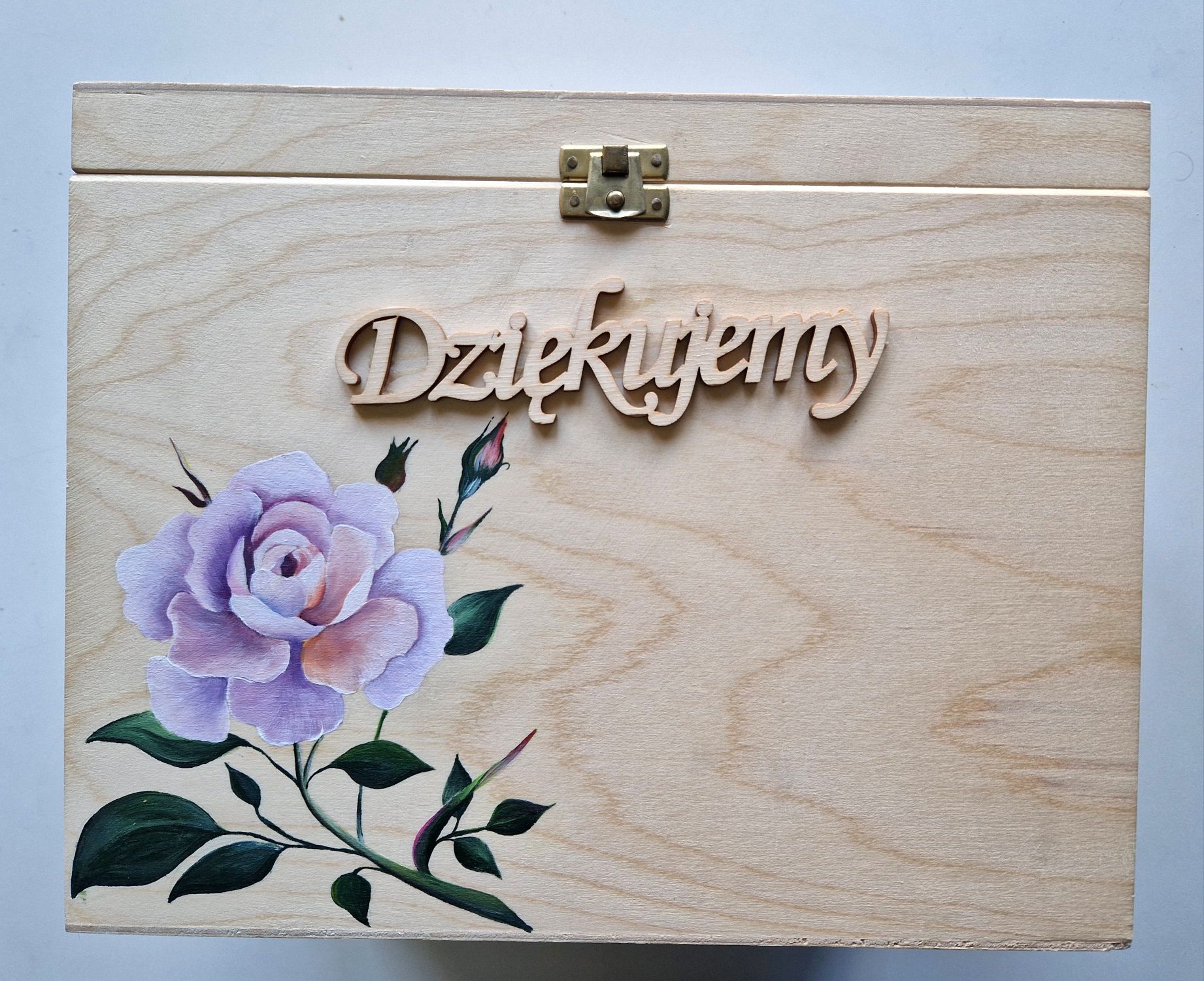 Ręcznie malowane drewniane pudełko na koperty, ślub