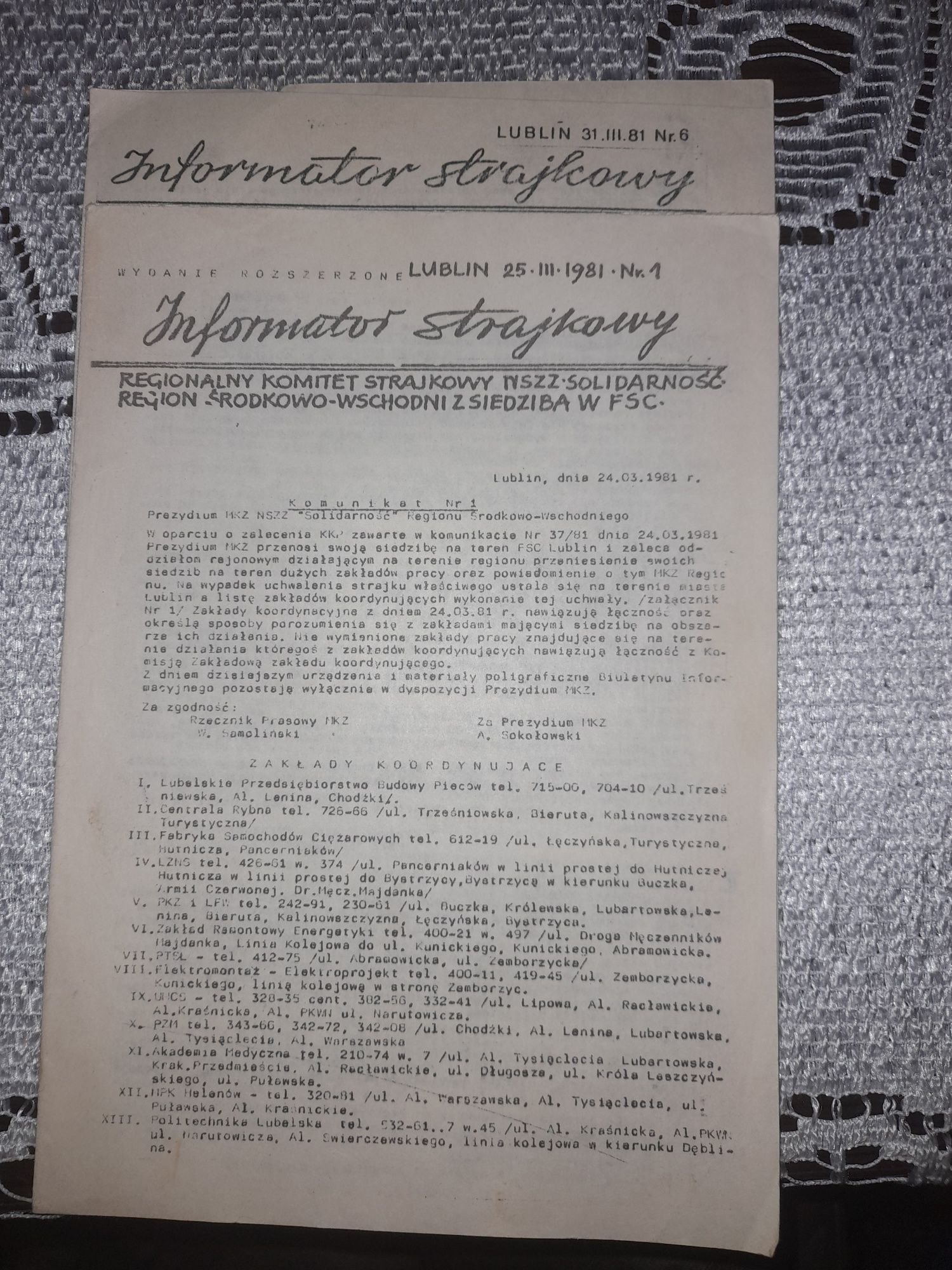 Dokumenty biuletyn informator zjazdowy solidarności 36 szt z 1981 r