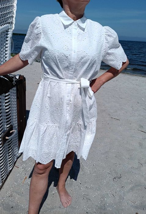 Nowa sukienka biała ażurowa z koronki na lato bawełna 100%