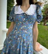 Блакитна сукня з білим комірцем/платье c воротником/розмір XS,S,M