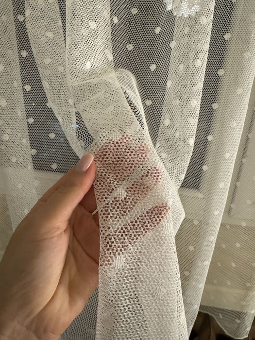 Firanki 155x300 biale w kropeczki biale