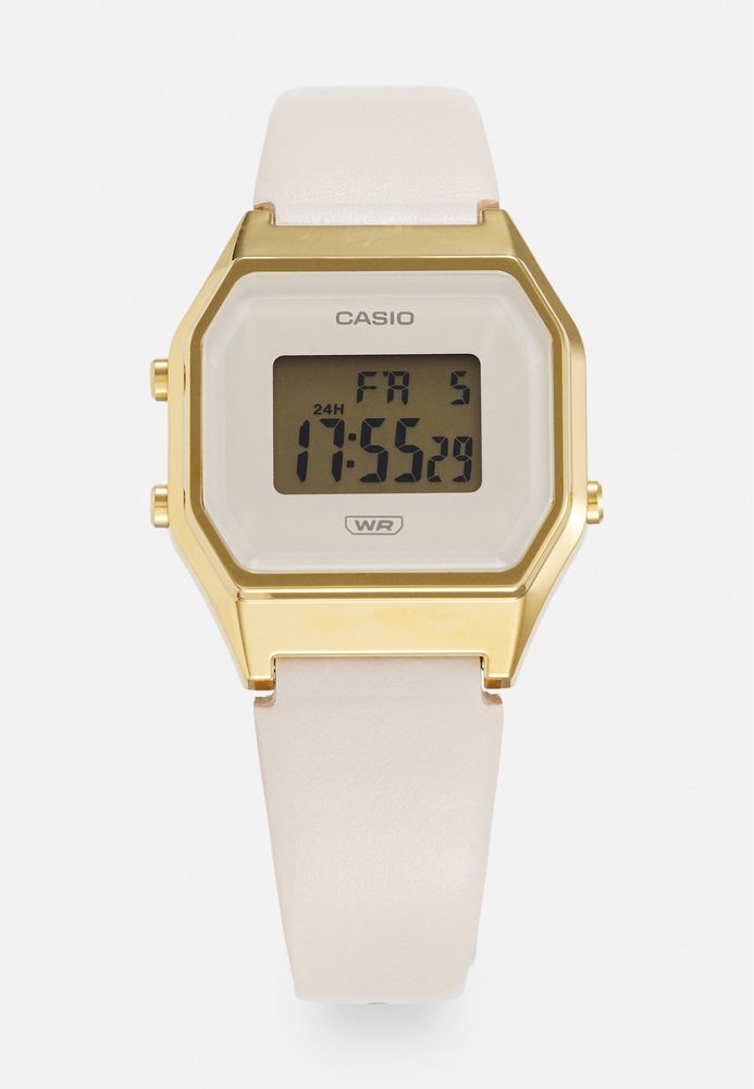 Casio Vintage LA680WEGL-4EF zloty i skorzany pasek damski kremowy