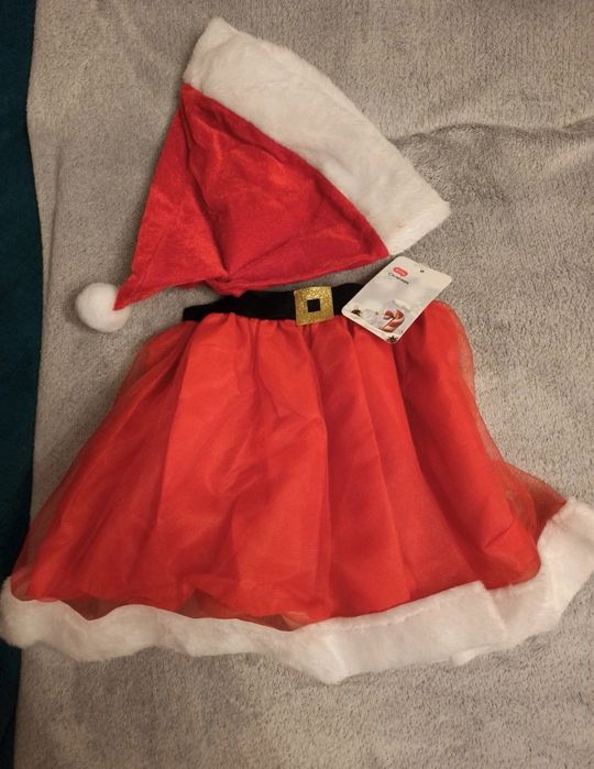 Nowy zestaw mikołajkowy dla dziewczynki - spódniczka + czapka