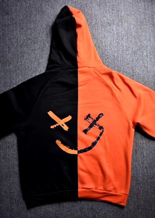 Męska Bluza Dwukolorowa z Kapturem Nadruk Uśmiech - BE HAPPY - 3XL