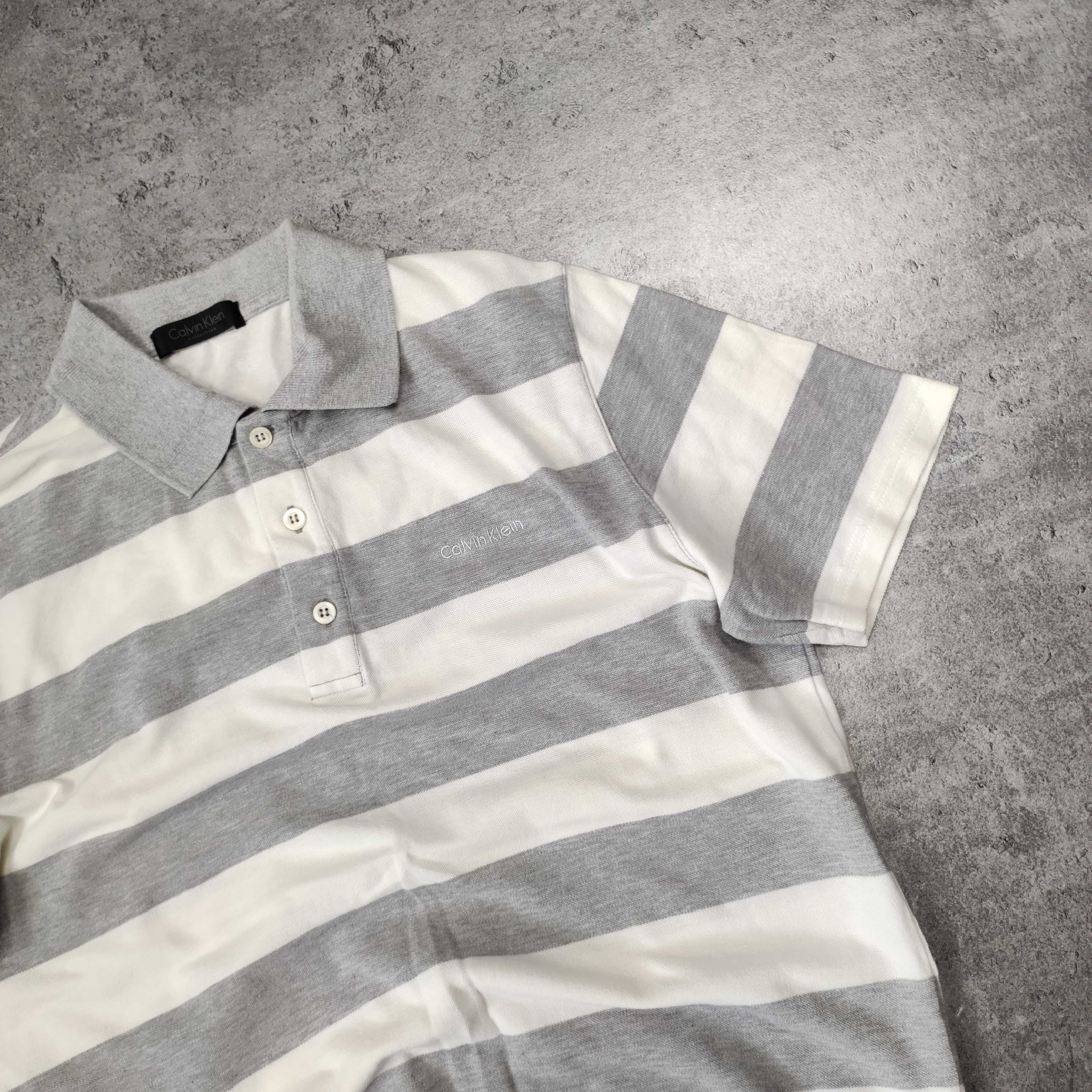 MĘSKA Koszulka Polo elegancka PREMIUM Paski Bawełna Calvin Klein Logo