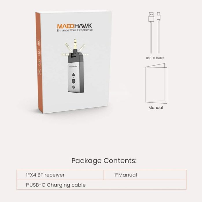 Адаптер maedhawk bluetooth 5.2 aux для автомобільної та домашньої стер