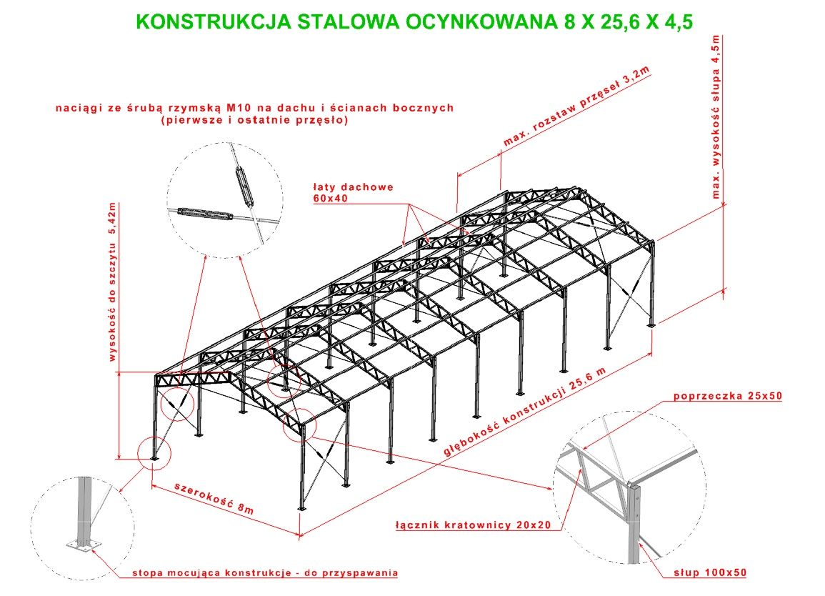 PROMOCJA!!! Konstrukcja stalowa ocynkowana 8x23 hala wiata magazyn gar