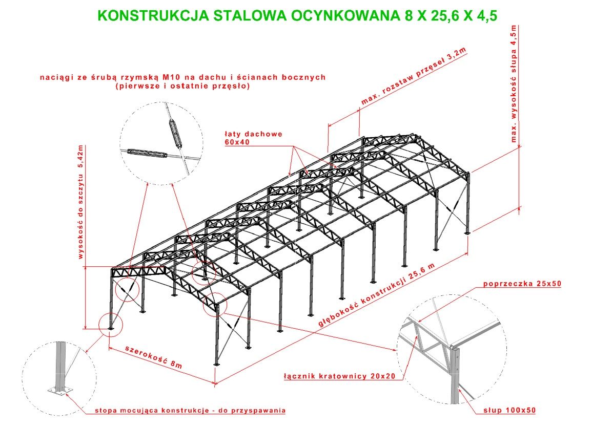 Konstrukcja stalowa ocynkowana 8x23 hala wiata magazyn garaż modułowy