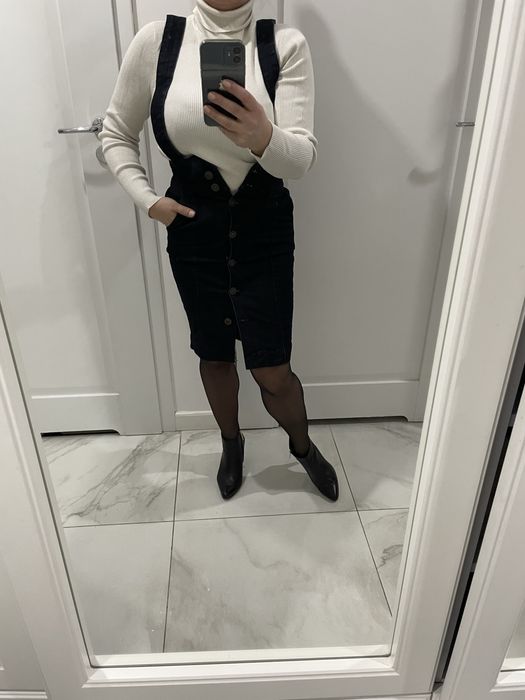 Slódnica z szelkami jeansowa Topshop Moto