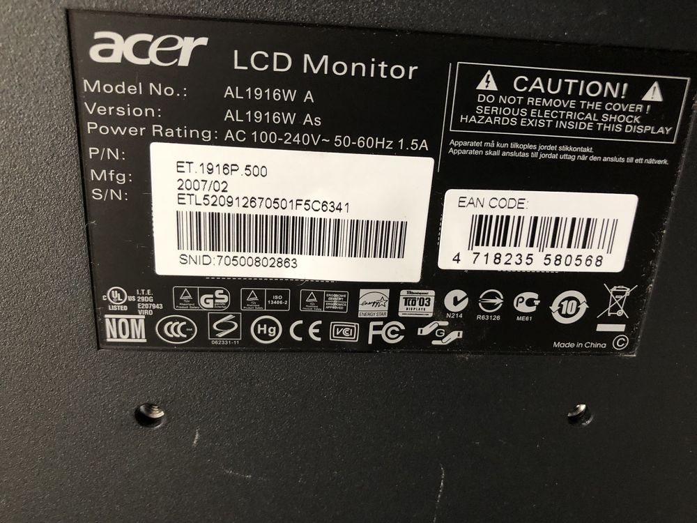 Monitor Acer AL 1916W A 19 cali