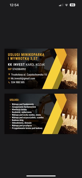 Usługi minikoparką 2,8T oraz wywrotką 3,5T